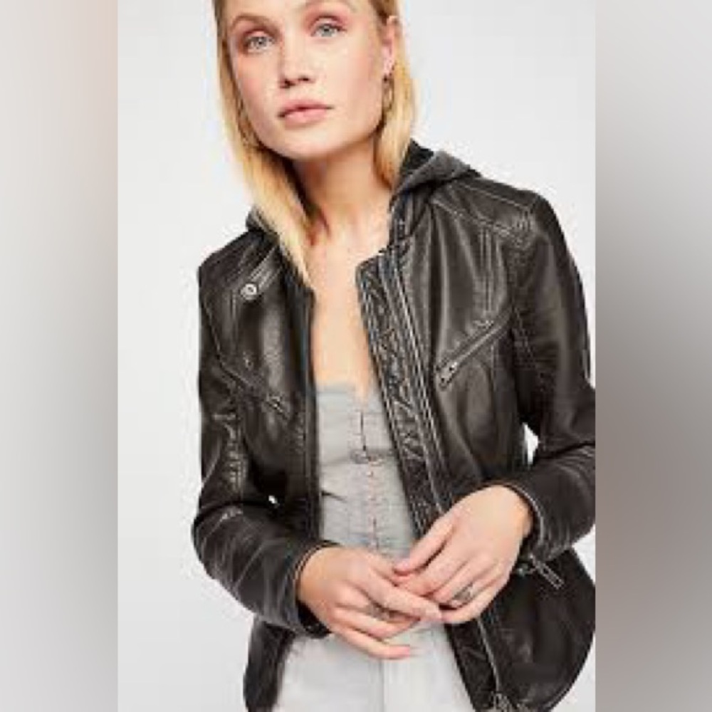 Free People hooded vegan leather jacket